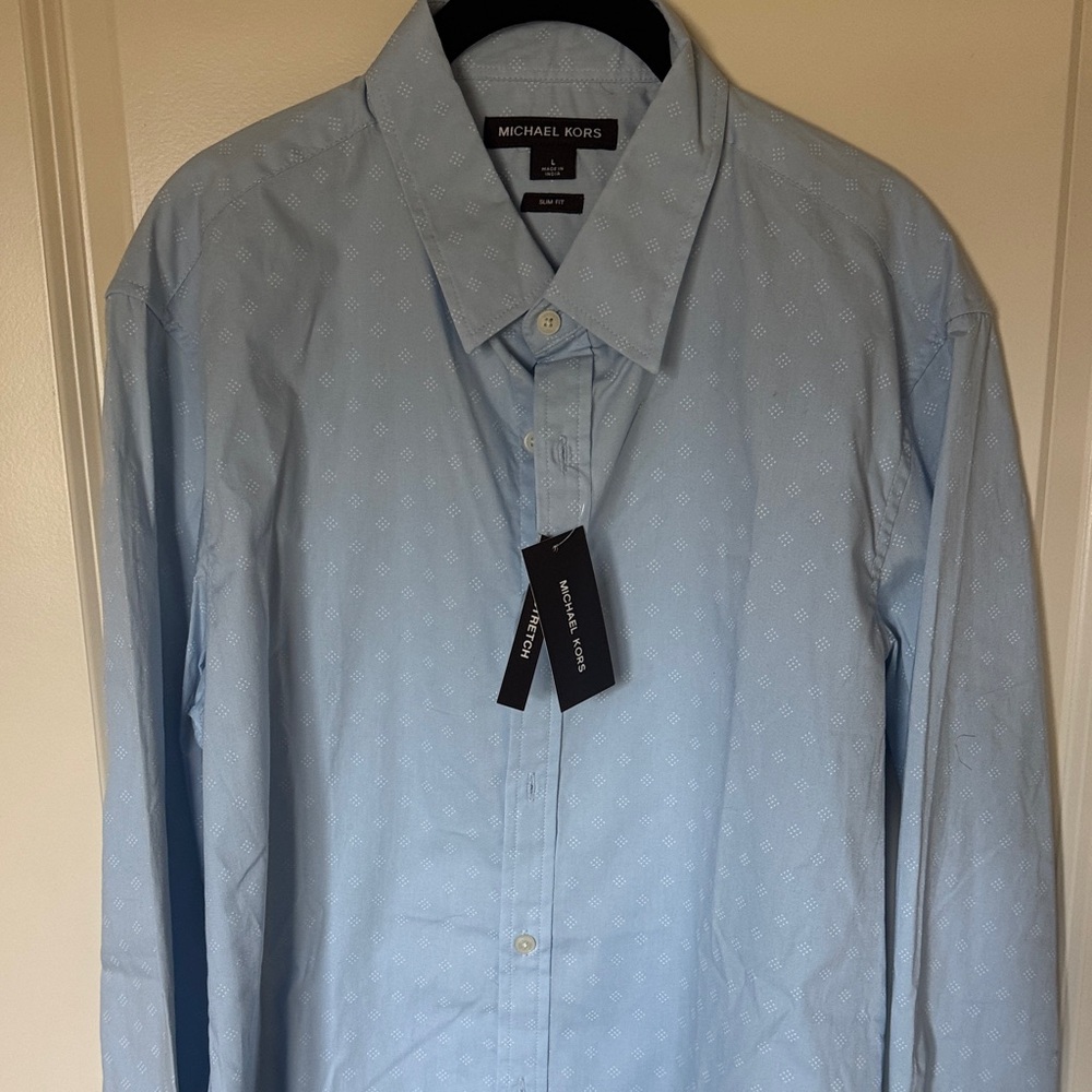 Michael Kors Light Blue Micro-Pattern Dress Shirt